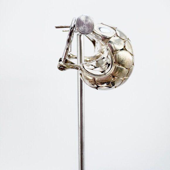 VTG Solid Sterling Silver 925 Pebble Design Textured Earrings Size 1" Length - Picture 4 of 10